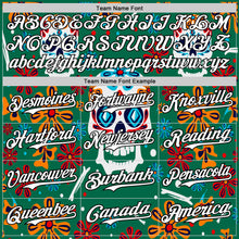 Charger l'image dans la galerie, Custom Kelly Green White-Black 3D Mexican Festival Flower And Skull Cinco de Mayo Authentic Baseball Jersey