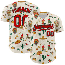 Load image into Gallery viewer, Custom Cream Red-Black 3D Mexican Festival Cactus Skull Sombrero Cinco de Mayo Authentic Baseball Jersey