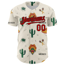 Load image into Gallery viewer, Custom Cream Red-Black 3D Mexican Festival Cactus And Sombrero Cinco de Mayo Authentic Baseball Jersey