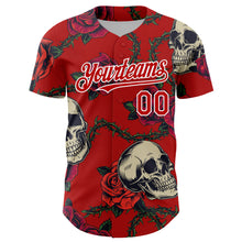 Laden Sie das Bild in den Galerie-Viewer, Custom Red White 3D Mexican Festival Skull And Flower Cinco de Mayo Authentic Baseball Jersey
