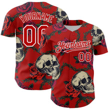 Laden Sie das Bild in den Galerie-Viewer, Custom Red White 3D Mexican Festival Skull And Flower Cinco de Mayo Authentic Baseball Jersey
