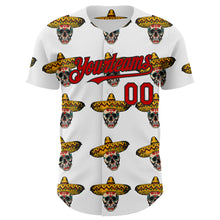 Load image into Gallery viewer, Custom White Red-Black 3D Mexican Festival Skull With Sombrero Cinco de Mayo Authentic Baseball Jersey