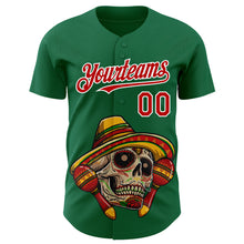 Загрузить изображение в средство просмотра галереи, Custom Kelly Green Red-White 3D Mexican Festival Skull With Sombrero Cinco de Mayo Authentic Baseball Jersey