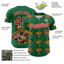 Загрузить изображение в средство просмотра галереи, Custom Kelly Green Red-White 3D Mexican Festival Skull With Sombrero Cinco de Mayo Authentic Baseball Jersey