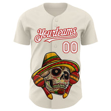 Laden Sie das Bild in den Galerie-Viewer, Custom Cream White-Red 3D Mexican Festival Skull With Sombrero Cinco de Mayo Authentic Baseball Jersey