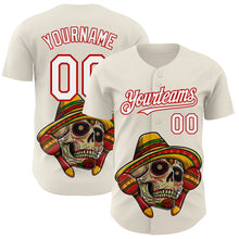 Laden Sie das Bild in den Galerie-Viewer, Custom Cream White-Red 3D Mexican Festival Skull With Sombrero Cinco de Mayo Authentic Baseball Jersey