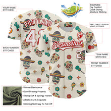 Laden Sie das Bild in den Galerie-Viewer, Custom Cream White-Red 3D Mexican Festival Cactus Skull With Sombrero Cinco de Mayo Authentic Baseball Jersey
