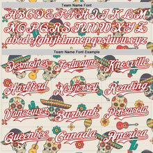 Laden Sie das Bild in den Galerie-Viewer, Custom Cream White-Red 3D Mexican Festival Cactus Skull With Sombrero Cinco de Mayo Authentic Baseball Jersey