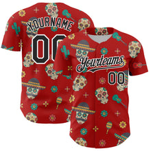 Laden Sie das Bild in den Galerie-Viewer, Custom Red Black-White 3D Mexican Festival Cactus Skull With Sombrero Cinco de Mayo Authentic Baseball Jersey