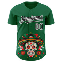 Загрузить изображение в средство просмотра галереи, Custom Kelly Green Black-White 3D Mexican Festival Flag Skull With Sombrero Cinco de Mayo Authentic Baseball Jersey