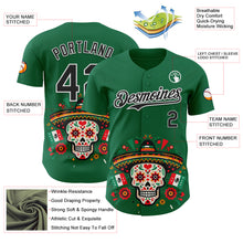 Загрузить изображение в средство просмотра галереи, Custom Kelly Green Black-White 3D Mexican Festival Flag Skull With Sombrero Cinco de Mayo Authentic Baseball Jersey