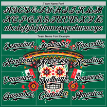 Загрузить изображение в средство просмотра галереи, Custom Kelly Green Black-White 3D Mexican Festival Flag Skull With Sombrero Cinco de Mayo Authentic Baseball Jersey