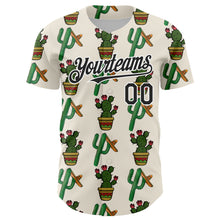 Load image into Gallery viewer, Custom Cream Black-White 3D Mexican Cactus Authentic Baseball Jersey