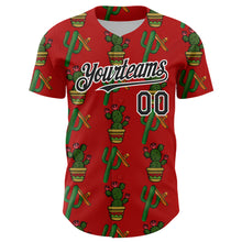 Load image into Gallery viewer, Custom Red Black-White 3D Mexican Cactus Authentic Baseball Jersey
