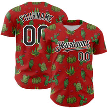 Laden Sie das Bild in den Galerie-Viewer, Custom Red Black-White 3D Mexican Cactus Authentic Baseball Jersey