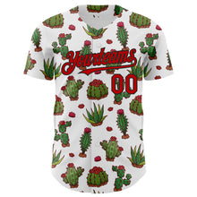 Load image into Gallery viewer, Custom White Red-Black 3D Mexican Cactus Authentic Baseball Jersey