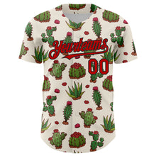 Laden Sie das Bild in den Galerie-Viewer, Custom Cream Red-Black 3D Mexican Cactus Authentic Baseball Jersey
