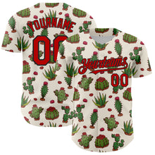 Laden Sie das Bild in den Galerie-Viewer, Custom Cream Red-Black 3D Mexican Cactus Authentic Baseball Jersey