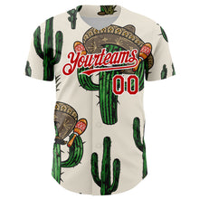 Laden Sie das Bild in den Galerie-Viewer, Custom Cream Red-White 3D Mexican Cactus Authentic Baseball Jersey