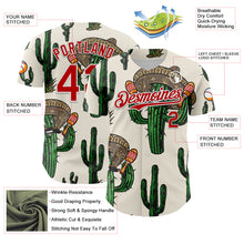 Laden Sie das Bild in den Galerie-Viewer, Custom Cream Red-White 3D Mexican Cactus Authentic Baseball Jersey