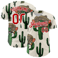 Laden Sie das Bild in den Galerie-Viewer, Custom Cream Red-White 3D Mexican Cactus Authentic Baseball Jersey