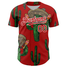 Load image into Gallery viewer, Custom Red White 3D Mexican Cactus Authentic Baseball Jersey