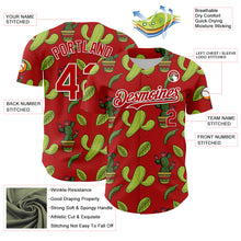 Load image into Gallery viewer, Custom Red White 3D Mexican Cactus Authentic Baseball Jersey