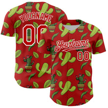 Load image into Gallery viewer, Custom Red White 3D Mexican Cactus Authentic Baseball Jersey