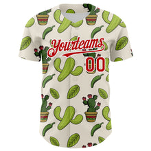 Laden Sie das Bild in den Galerie-Viewer, Custom Cream Red-White 3D Mexican Cactus Authentic Baseball Jersey