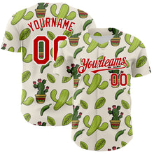 Laden Sie das Bild in den Galerie-Viewer, Custom Cream Red-White 3D Mexican Cactus Authentic Baseball Jersey