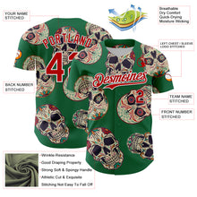 Charger l'image dans la galerie, Custom Kelly Green Red-White 3D Mexican Skull Authentic Baseball Jersey