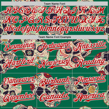 Charger l'image dans la galerie, Custom Kelly Green Red-White 3D Mexican Skull Authentic Baseball Jersey