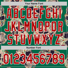 Charger l'image dans la galerie, Custom Kelly Green Red-White 3D Mexican Skull Authentic Baseball Jersey