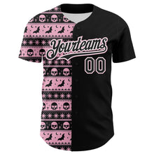 Laden Sie das Bild in den Galerie-Viewer, Custom Black Light Pink-White 3D Gothic Skull Authentic Baseball Jersey