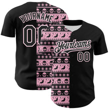 Laden Sie das Bild in den Galerie-Viewer, Custom Black Light Pink-White 3D Gothic Skull Authentic Baseball Jersey
