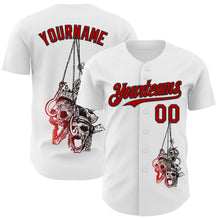 Laden Sie das Bild in den Galerie-Viewer, Custom White Red-Black 3D Skull Authentic Baseball Jersey