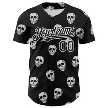 Load image into Gallery viewer, Custom Black White 3D Skull Authentic Baseball Jersey