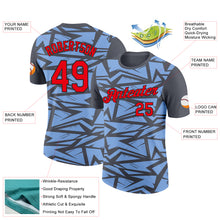 Laden Sie das Bild in den Galerie-Viewer, Custom Steel Gray Fire Red Light Blue-Black 3D Esports Performance T-Shirt