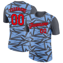 Laden Sie das Bild in den Galerie-Viewer, Custom Steel Gray Fire Red Light Blue-Black 3D Esports Performance T-Shirt