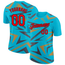 Laden Sie das Bild in den Galerie-Viewer, Custom Lakes Blue Fire Red Steel Gray Old Gold-Black 3D Esports Performance T-Shirt