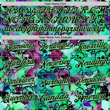 Laden Sie das Bild in den Galerie-Viewer, Custom Pea Green Black 3D Graffiti Skull Authentic Baseball Jersey