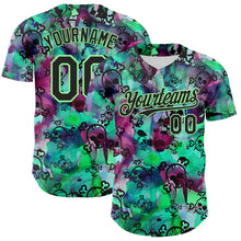 Laden Sie das Bild in den Galerie-Viewer, Custom Pea Green Black 3D Graffiti Skull Authentic Baseball Jersey