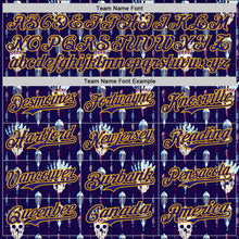 Laden Sie das Bild in den Galerie-Viewer, Custom Blue Dark Purple-Gold 3D Apache Skull Authentic Baseball Jersey