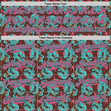 Laden Sie das Bild in den Galerie-Viewer, Custom Brown Neon Pink-Aqua 3D Zombie Skull Authentic Baseball Jersey