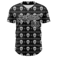 Laden Sie das Bild in den Galerie-Viewer, Custom Black White 3D Gothic Skull Authentic Baseball Jersey