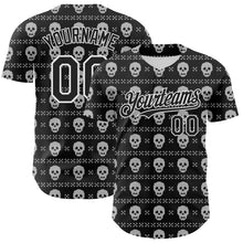 Laden Sie das Bild in den Galerie-Viewer, Custom Black White 3D Gothic Skull Authentic Baseball Jersey