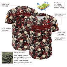Laden Sie das Bild in den Galerie-Viewer, Custom Black Red 3D Skeleton And Flower Authentic Baseball Jersey