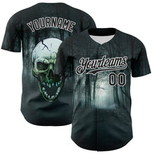 Laden Sie das Bild in den Galerie-Viewer, Custom Black White 3D Spooky Skull Authentic Baseball Jersey
