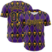 Laden Sie das Bild in den Galerie-Viewer, Custom Purple Navy-Gold 3D Skull Authentic Baseball Jersey