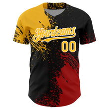 Load image into Gallery viewer, Custom Gold Black-Red 3D Pattern Design Abstract Brush Stroke Authentic Baseball Jersey